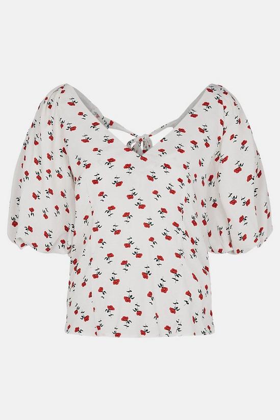 Oasis Dainty Red Rose Puff Sleeve V Neck Top 5