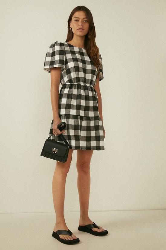 Oasis Large Gingham Textured Tiered Mini Dress 1