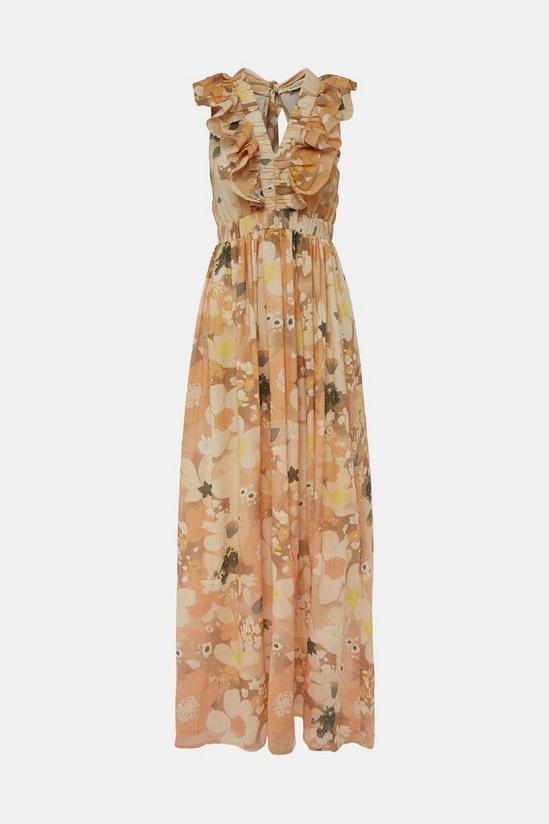 Oasis Floral Frill Halter Cut Out Back Maxi Dress 6