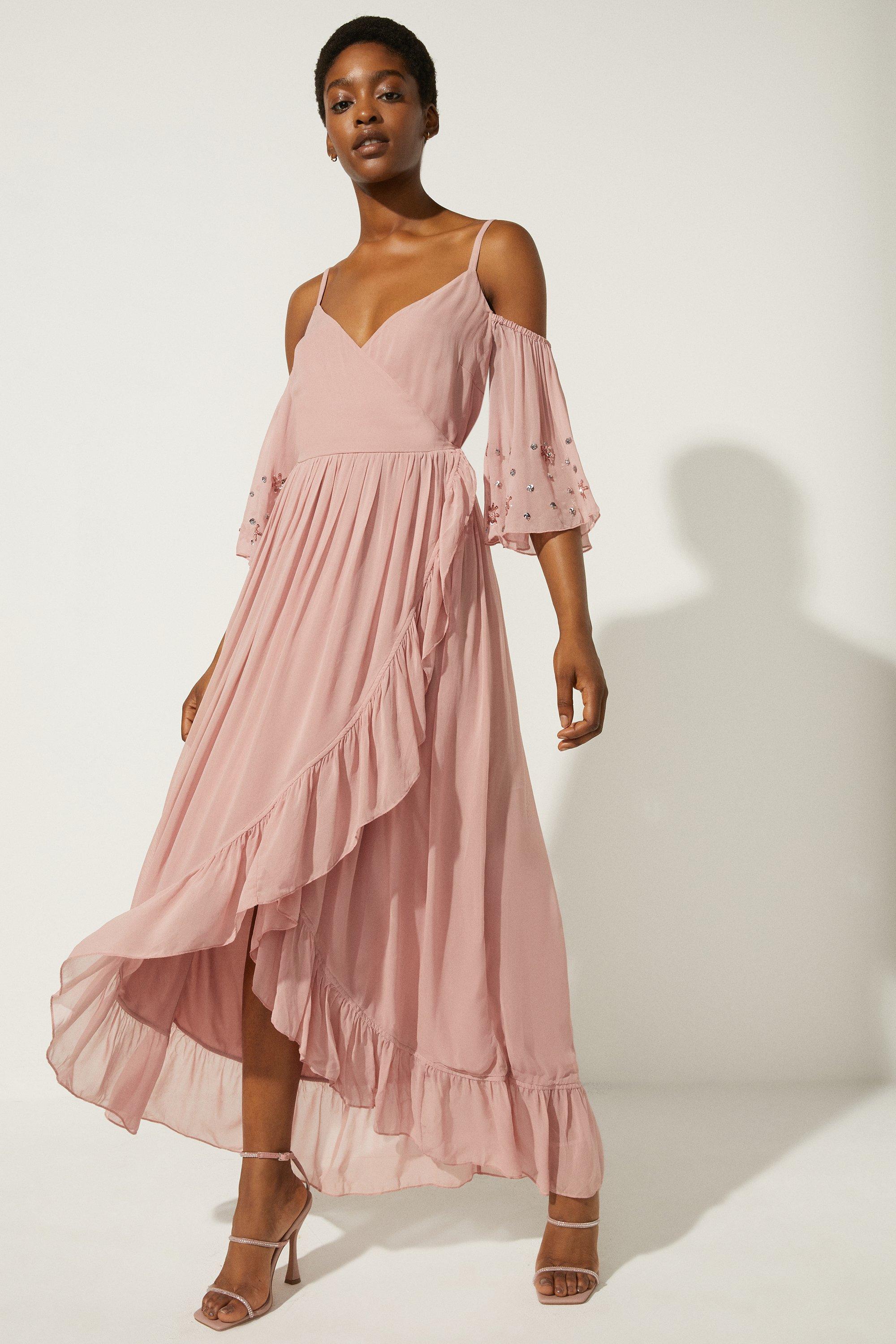 Pink cold sale shoulder maxi dress