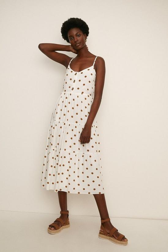 Oasis Polka Dot Button Front Strappy Dress 1
