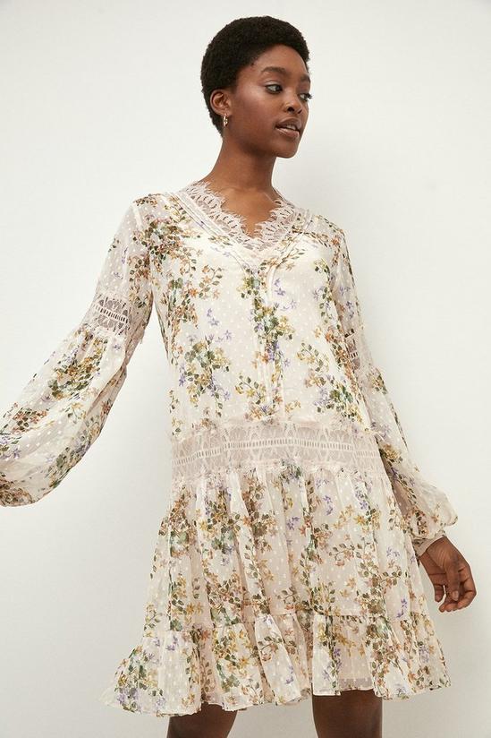 Oasis RHS Lace Trim Floral V Neck Smock Dress 1