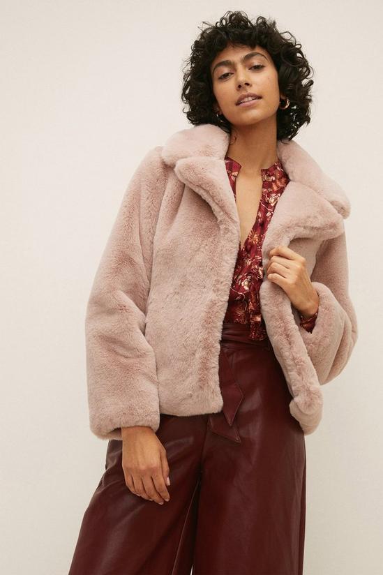 Oasis Petite Collared Faux Fur Short Coat 1