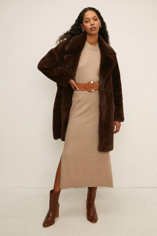 Oasis Petite Collared Faux Fur Long Coat 2