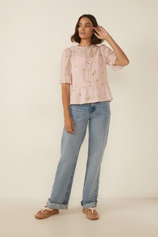 Oasis Flower Embroidered Puff Sleeve Top 4