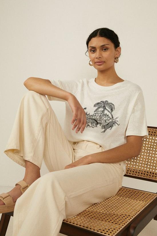 Oasis Toile Tropics Graphic Linen Mix T-shirt 1