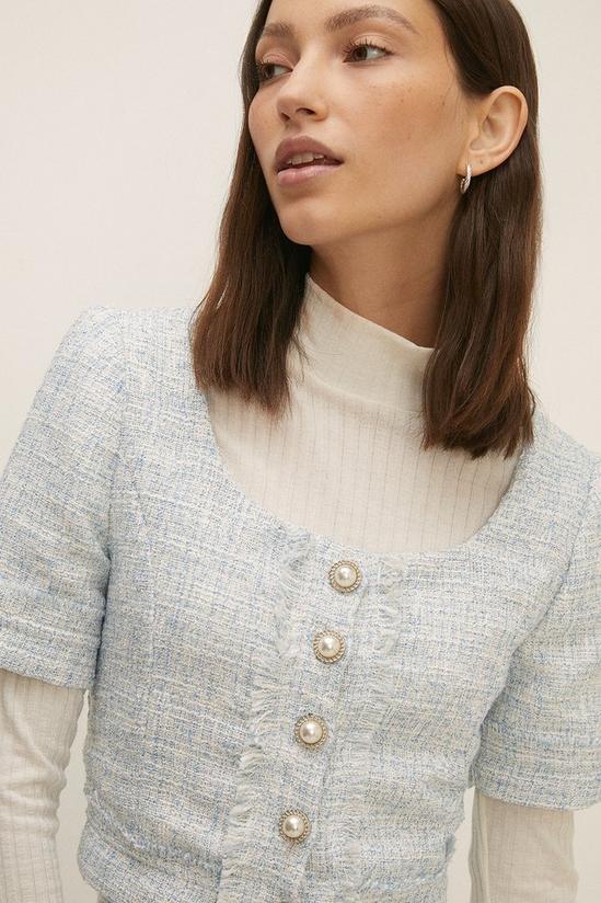 Oasis Tweed Pearl Button Front Tailored Top 1