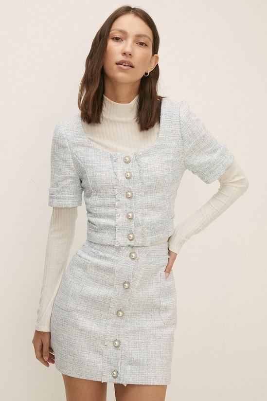 Oasis Tweed Pearl Button Front Tailored Top 2