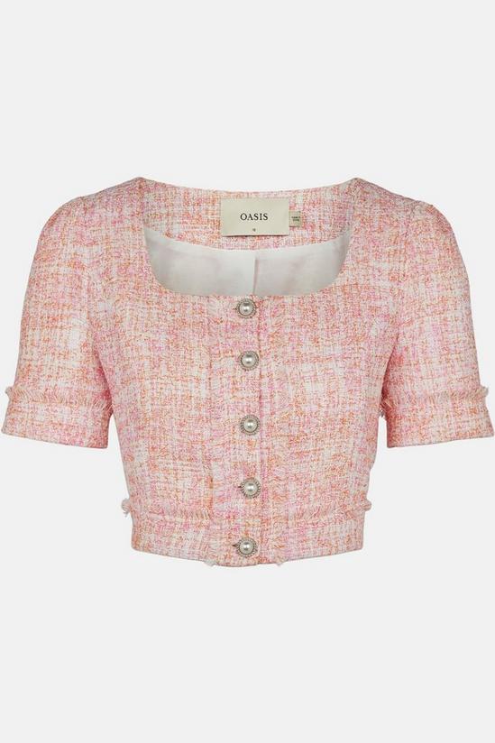 Oasis Tweed Pearl Button Front Tailored Top 5