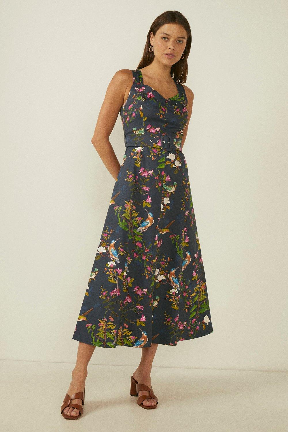 Warehouse bird hot sale print dress