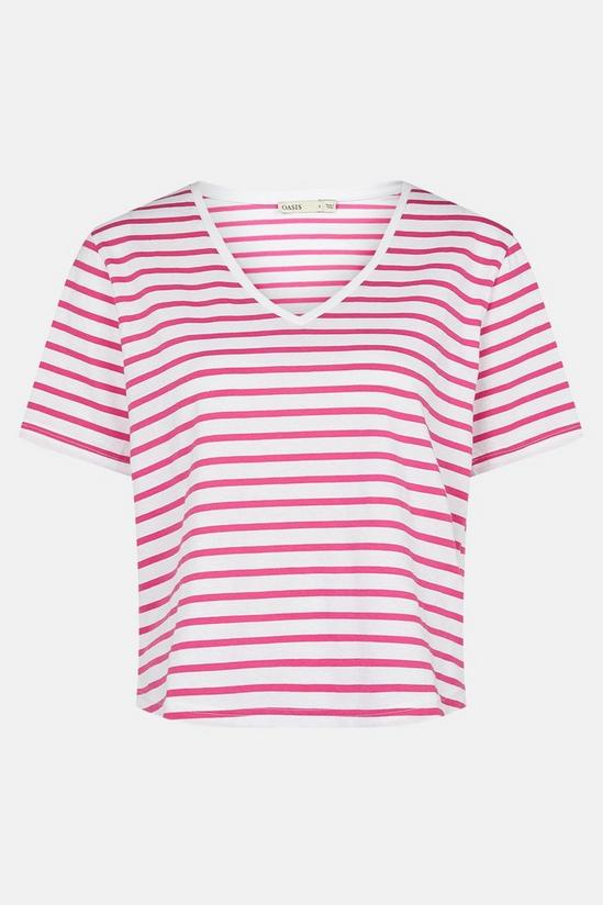 Oasis Cotton Stripe V Neck T-shirt 4