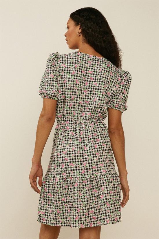 Oasis Floral Gingham Button Textured Mini Dress 3