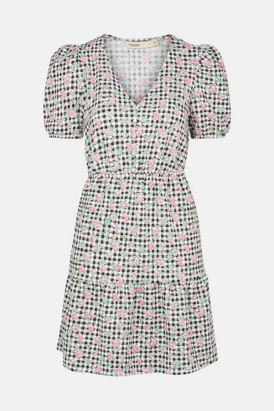 Oasis Floral Gingham Button Textured Mini Dress 5