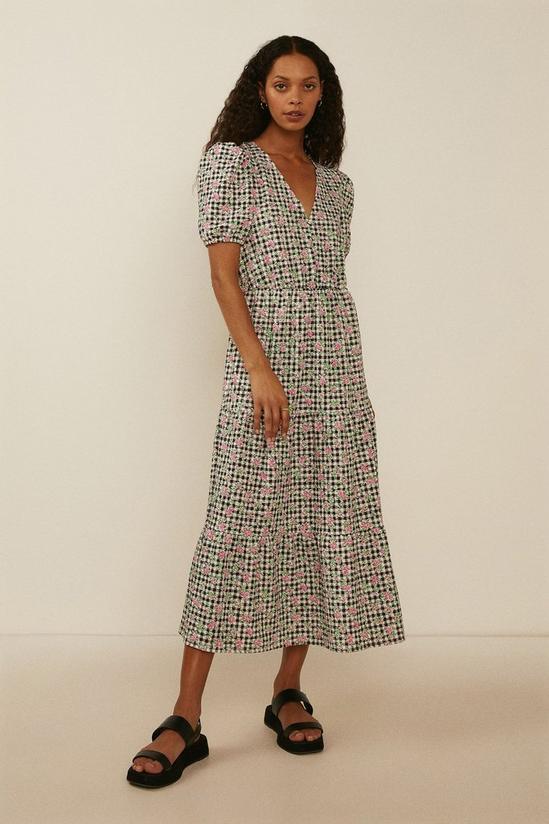 Oasis Floral Gingham Button Textured Midi Dress 1