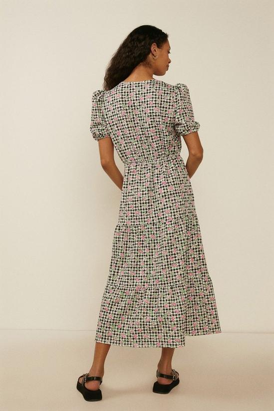 Oasis Floral Gingham Button Textured Midi Dress 3