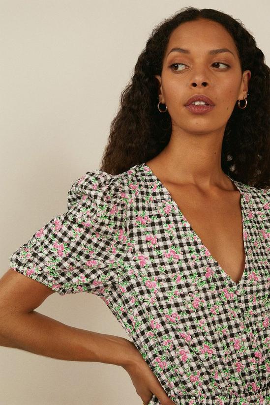 Oasis Floral Gingham Button Textured Midi Dress 4