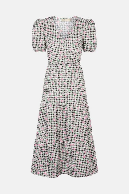 Oasis Floral Gingham Button Textured Midi Dress 5