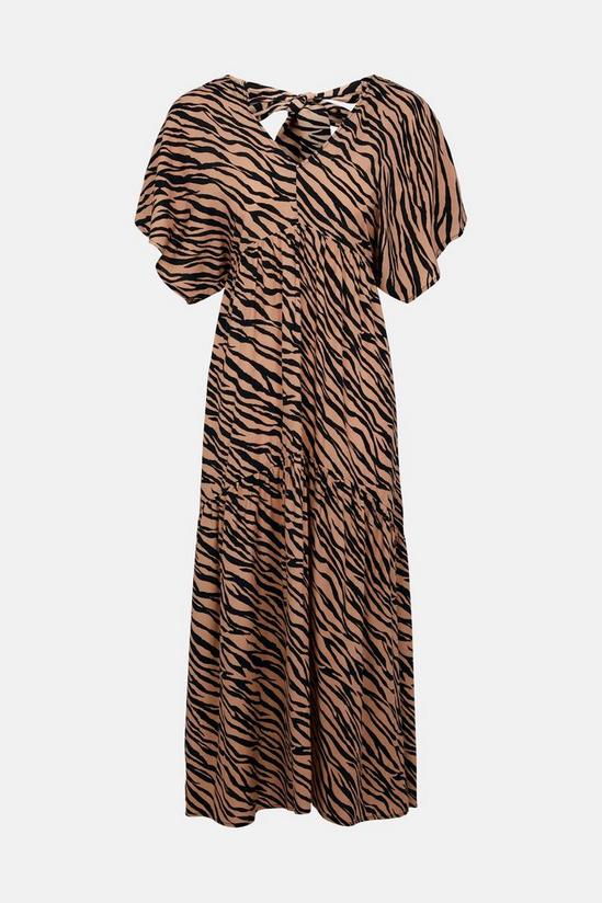 Oasis Neutral Zebra Print Tie Back Midi Smock Dress 5
