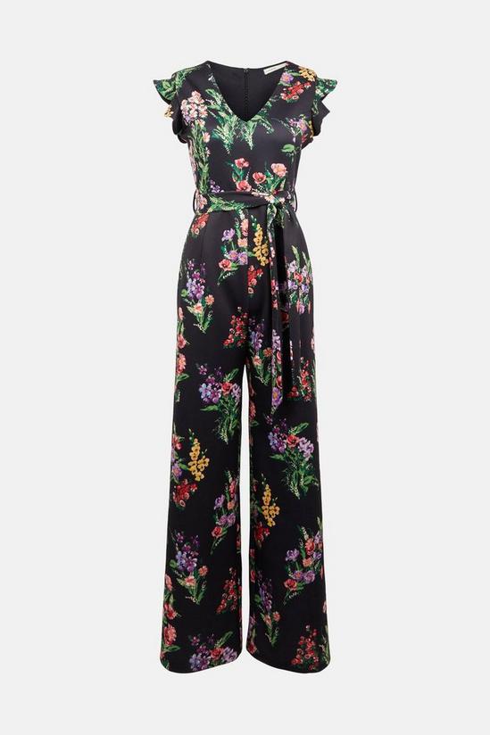 Oasis Black Floral Print Tie Waist Scuba Jumpsuit 5