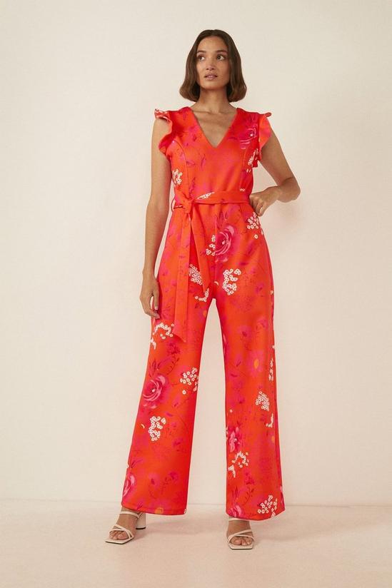 Oasis Orange Floral Print Tie Waist Scuba Jumpsuit 4