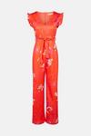 Oasis Orange Floral Print Tie Waist Scuba Jumpsuit thumbnail 5