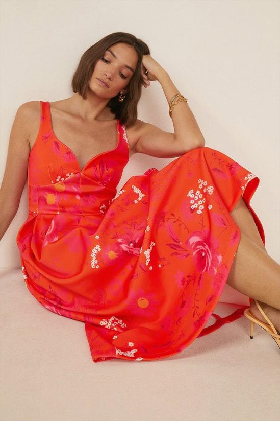 Oasis Orange Floral Print Scuba Midi Dress 1