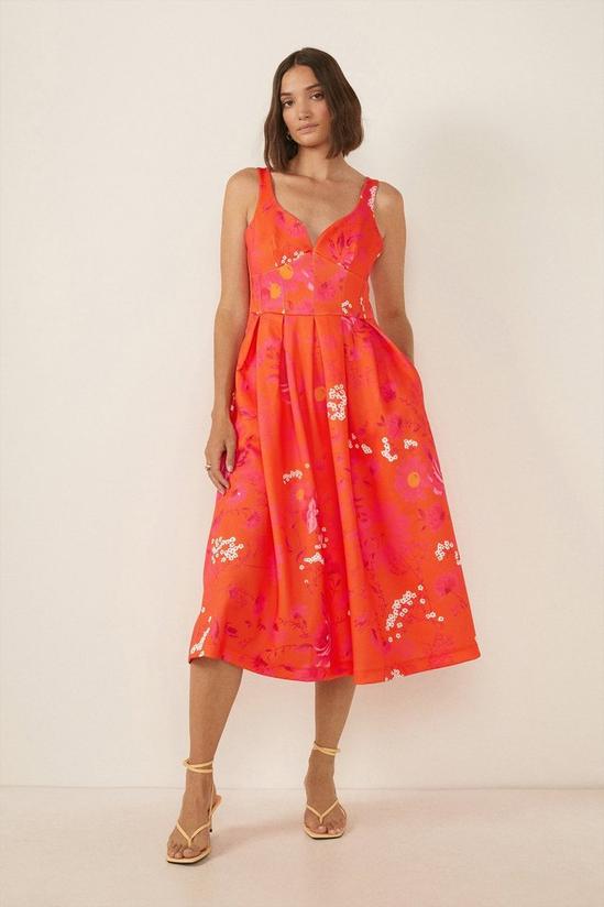Oasis Orange Floral Print Scuba Midi Dress 4