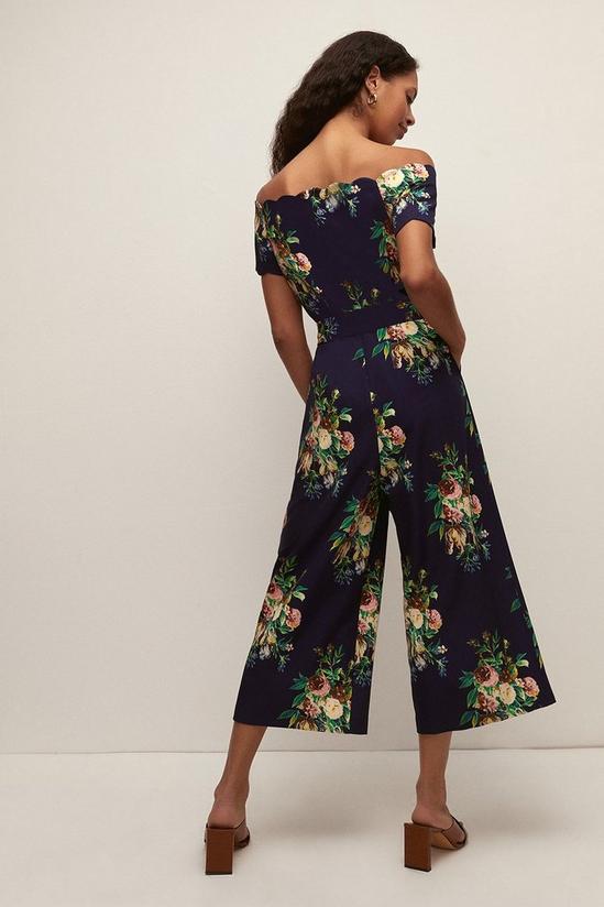 Oasis Navy Floral Print Scallop Bardot Jumpsuit 3