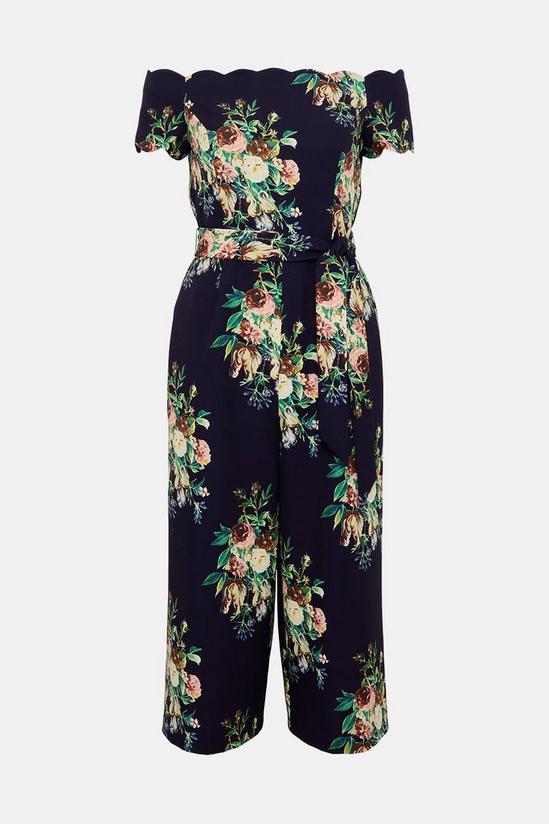 Oasis Navy Floral Print Scallop Bardot Jumpsuit 5