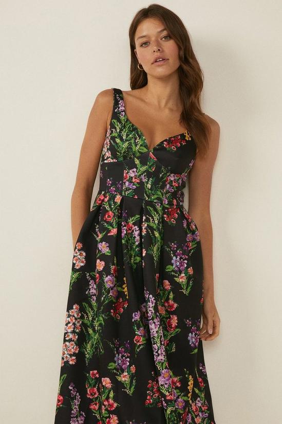 Oasis Black Floral Print Scuba Midi Dress 2