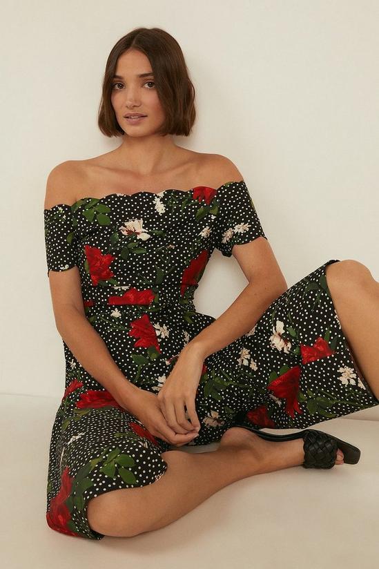 Oasis Spot And Floral Print Scallop Bardot Jumpsuit 4