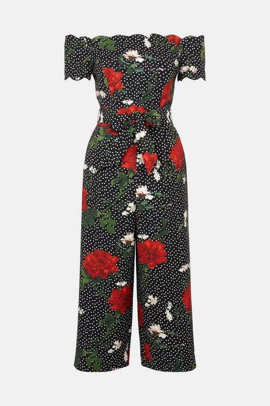 Oasis Spot And Floral Print Scallop Bardot Jumpsuit 5