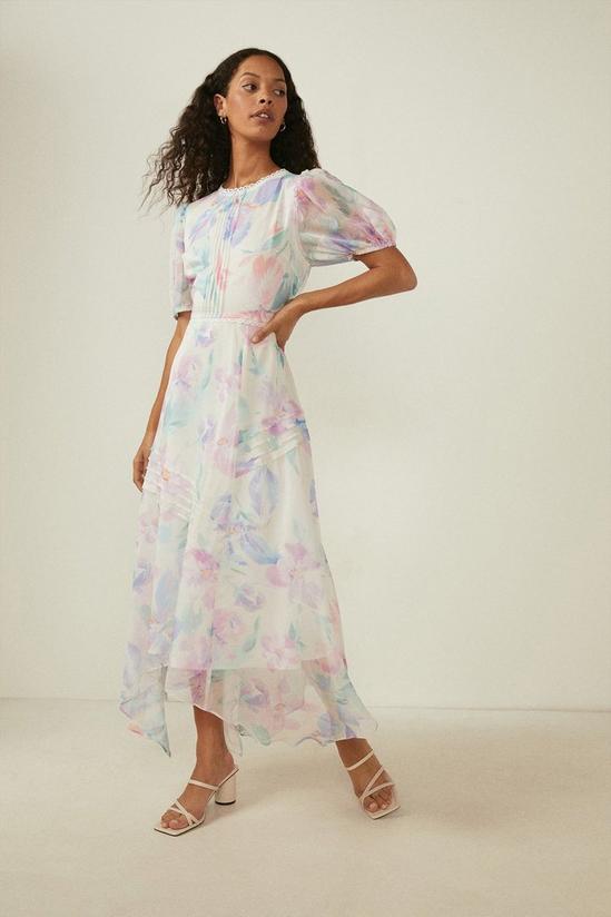 Oasis Petite Floral Print Pintuck Hanky Hem Dress 1