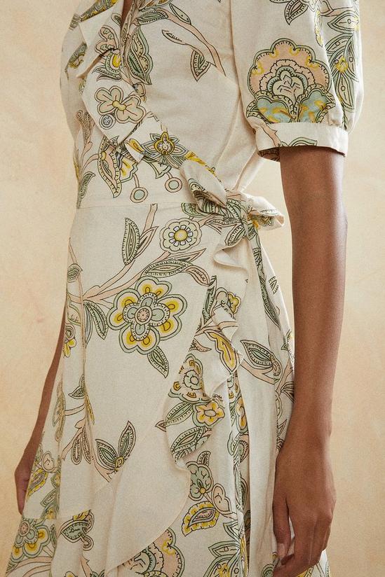 Oasis Printed Frill Detail Linen Wrap Dress 2