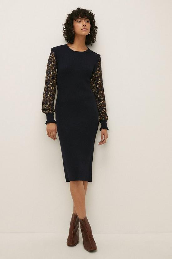 Oasis Woven Printed Sleeve Knitted Dress 2
