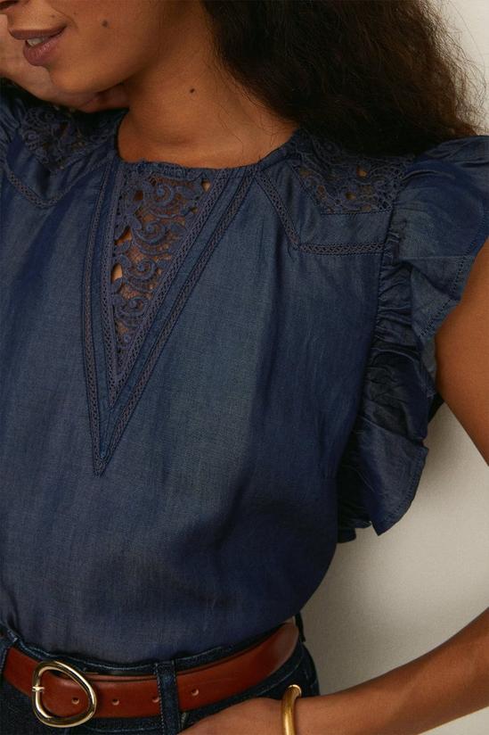 Oasis Lightweight Denim And Lace Blouse 2