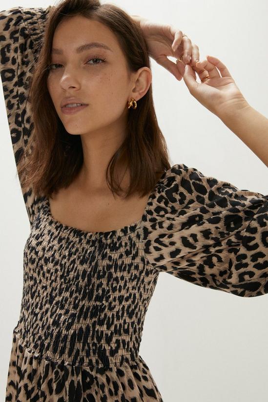 Oasis Leopard Shirred Square Neck Midi Dress 3