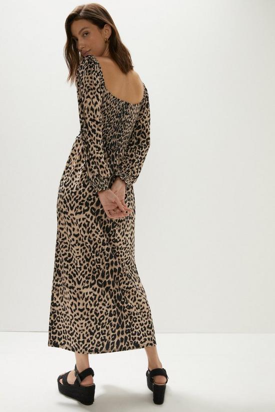 Oasis Leopard Shirred Square Neck Midi Dress 4