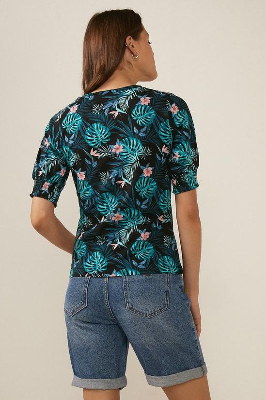 Oasis Palm Print Shirred Cuff T-shirt 3