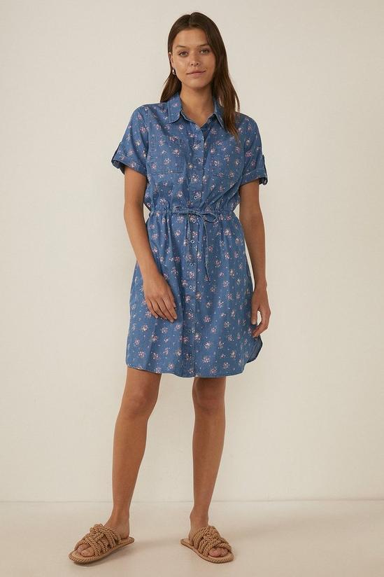Oasis Ditsy Print Belted Chambray Dress 1