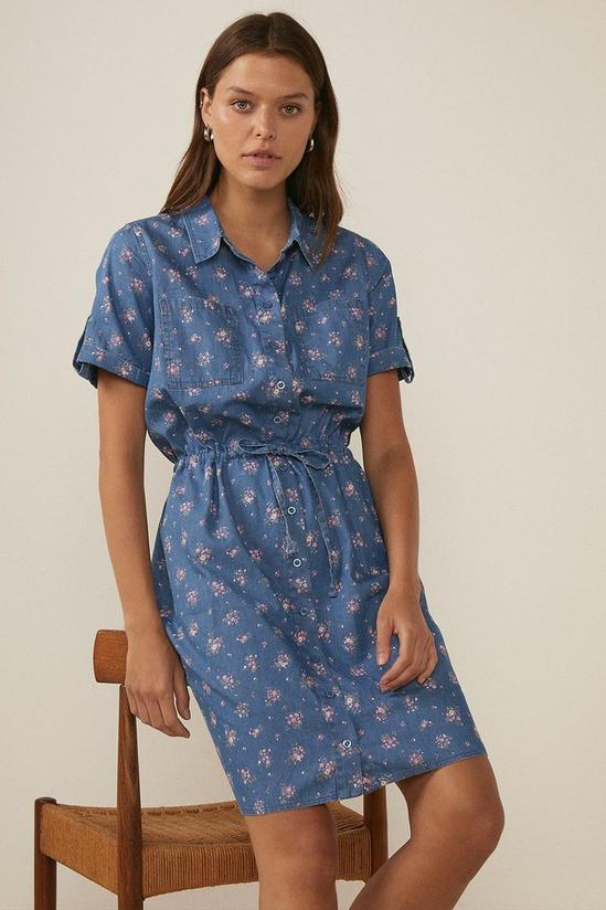 Oasis Ditsy Print Belted Chambray Dress 4