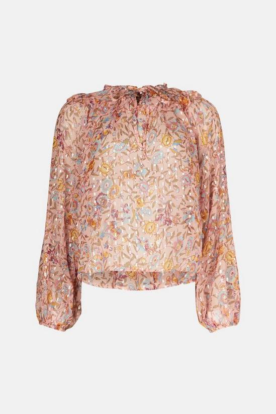 Oasis Metallic Spot Floral Print Tie Yoke Blouse 4