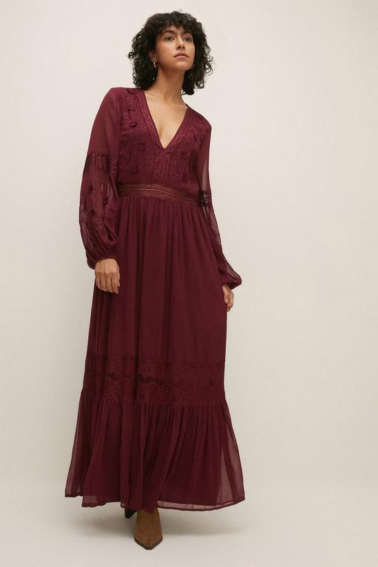 Oasis Lace Trim Embroidered Sleeve Maxi Dress 1