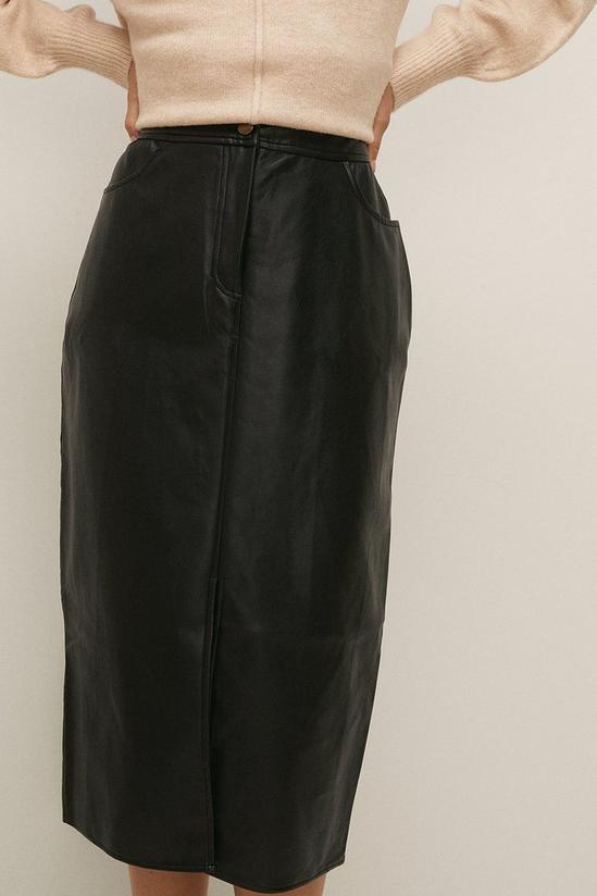 Oasis Split Front Faux Leather Midi Skirt 2