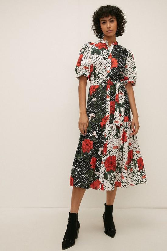 Oasis Large Floral And Spot Belted Midi Dress 2