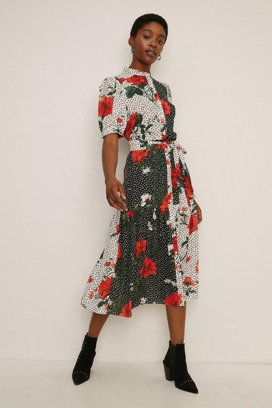 Oasis Large Floral And Spot Belted Midi Dress 4