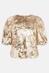 Oasis Brushed Sequin Puff Sleeve Top thumbnail 5