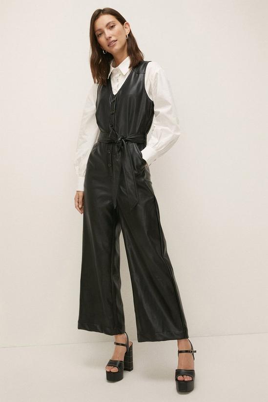 Oasis Belted Wide Leg Faux Leather Jumpsuit 1