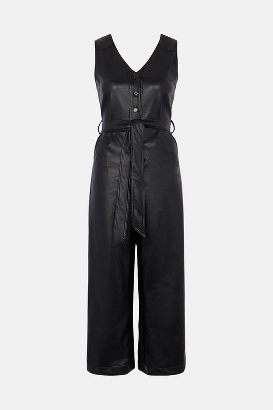 Oasis Belted Wide Leg Faux Leather Jumpsuit 4