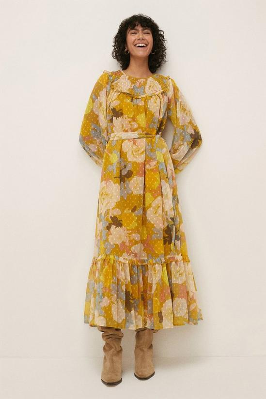 Oasis Shirred Yoke Floral Chiffon Midi Dress 2